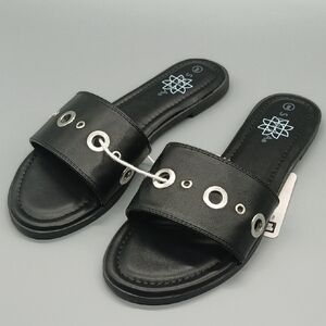 Serra Black Slide Sandals with Metallic Details